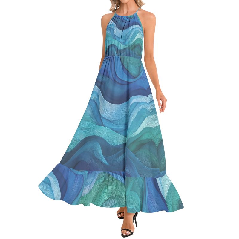 Ruffle Hem Halter Neck Maxi Dress