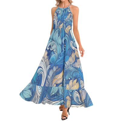 Ruffle Hem Halter Neck Maxi Dress