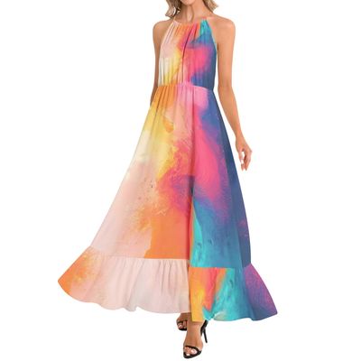 Ruffle Hem Halter Neck Maxi Dress