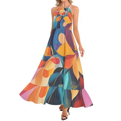 Ruffle Hem Halter Neck Maxi Dress