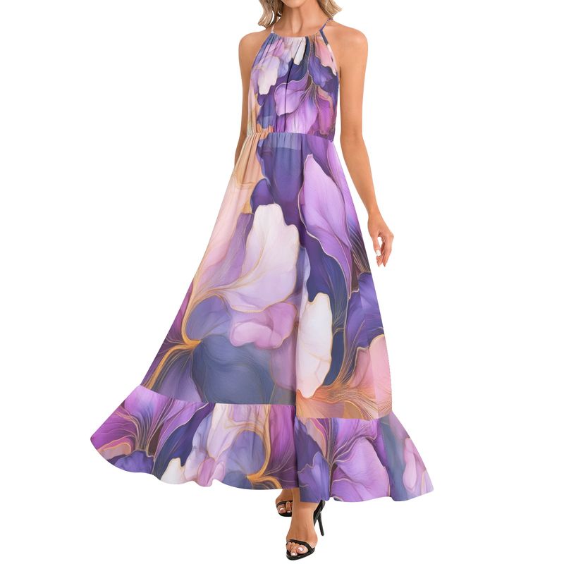 Ruffle Hem Halter Neck Maxi Dress