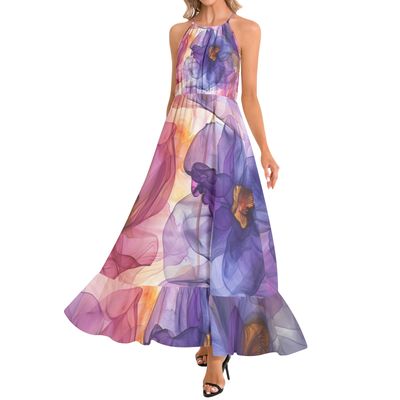 Ruffle Hem Halter Neck Maxi Dress