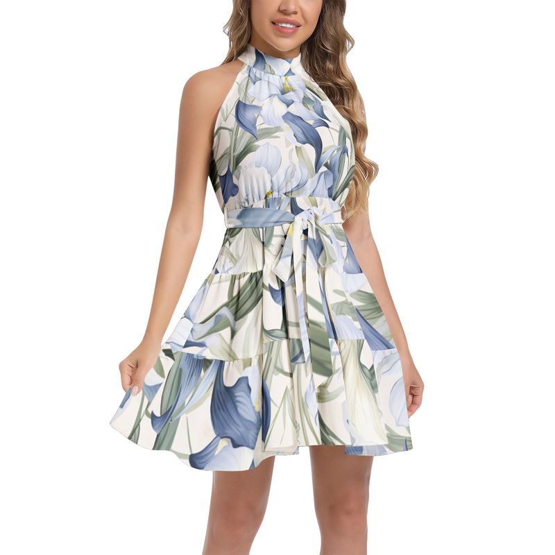 Ruffle Hem Belted Halter Dress