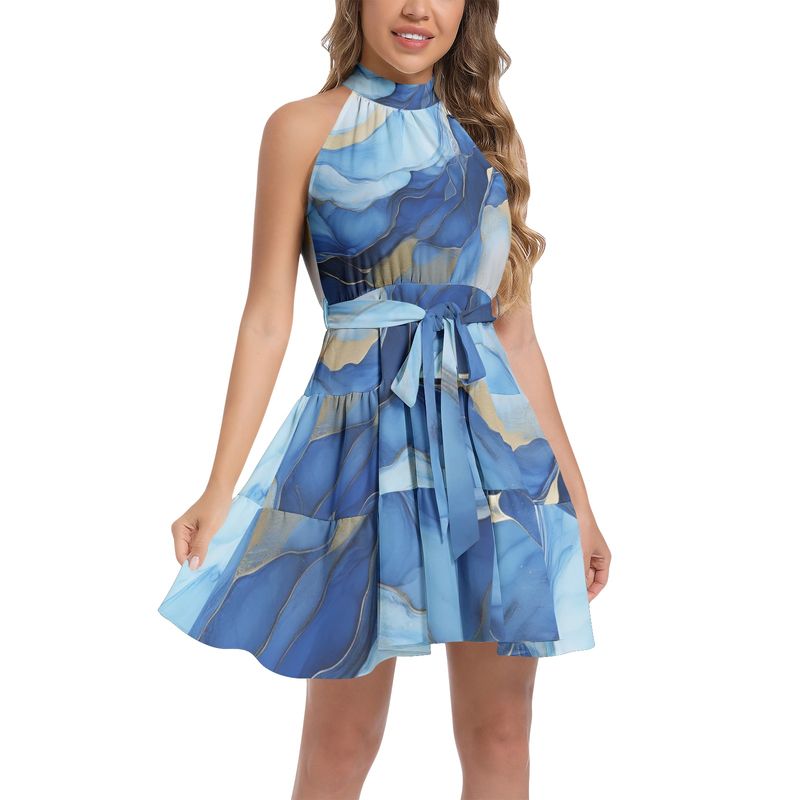 Ruffle Hem Belted Halter Dress