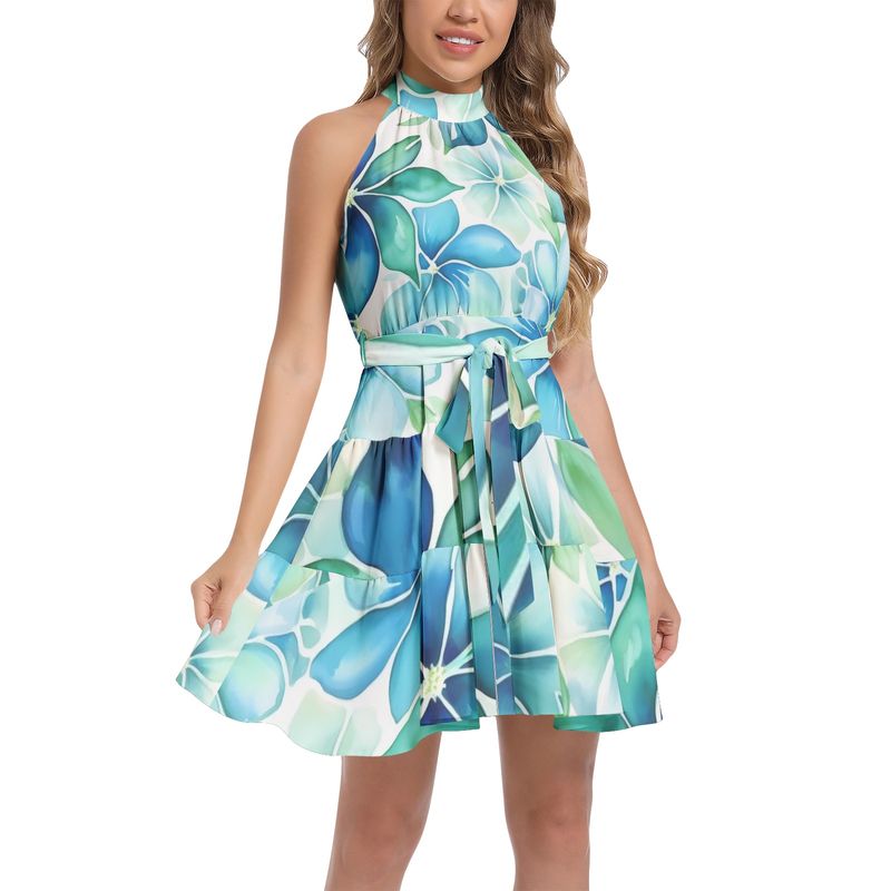 Ruffle Hem Belted Halter Dress