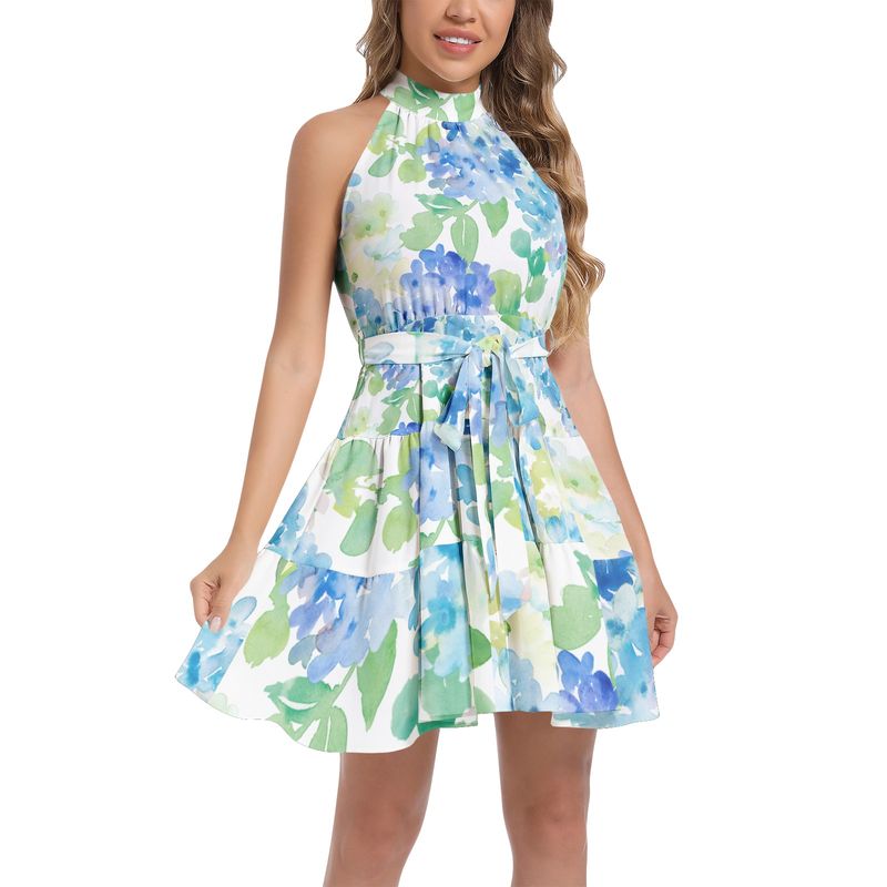 Ruffle Hem Belted Halter Dress