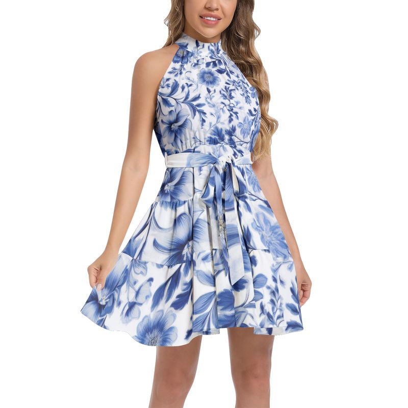 Ruffle Hem Belted Halter Dress