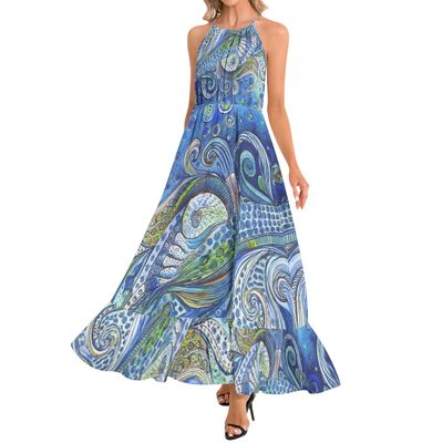 Ruffle Hem Halter Neck Maxi Dress