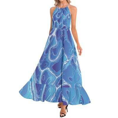 Ruffle Hem Halter Neck Maxi Dress