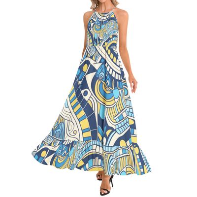Ruffle Hem Halter Neck Maxi Dress