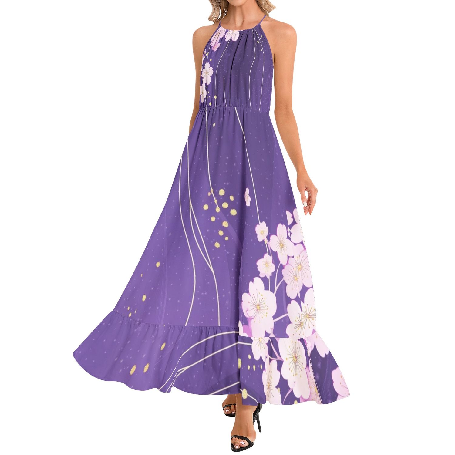 Ruffle Hem Halter Neck Maxi Dress