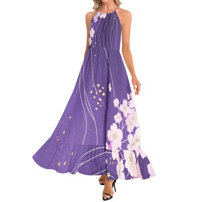 Ruffle Hem Halter Neck Maxi Dress