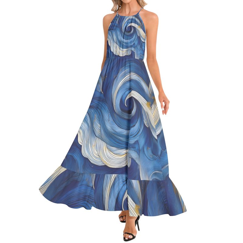 Ruffle Hem Halter Neck Maxi Dress
