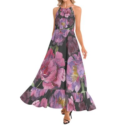Ruffle Hem Halter Neck Maxi Dress