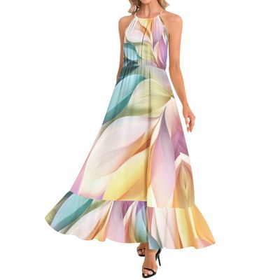 Ruffle Hem Halter Neck Maxi Dress