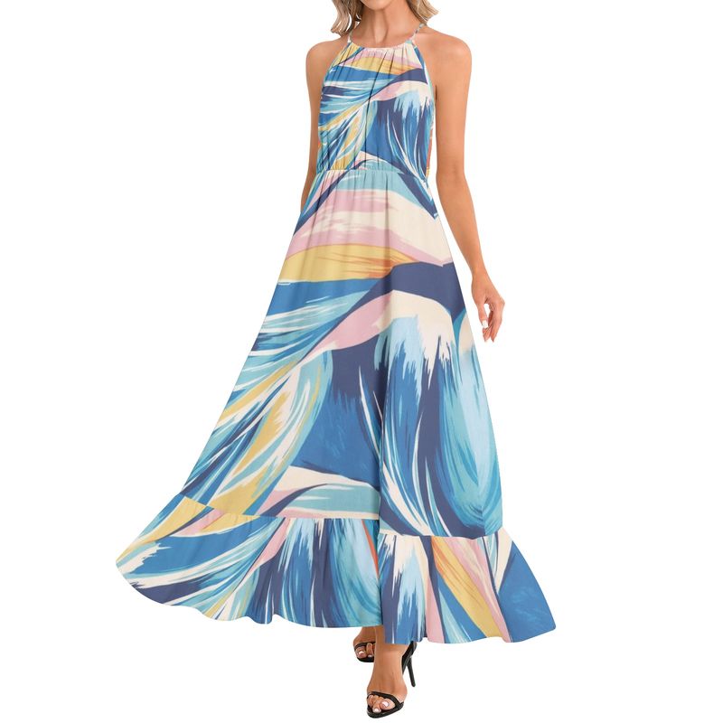 Ruffle Hem Halter Neck Maxi Dress