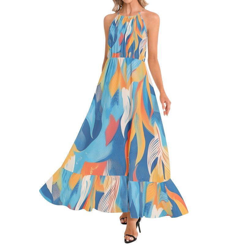 Ruffle Hem Halter Neck Maxi Dress