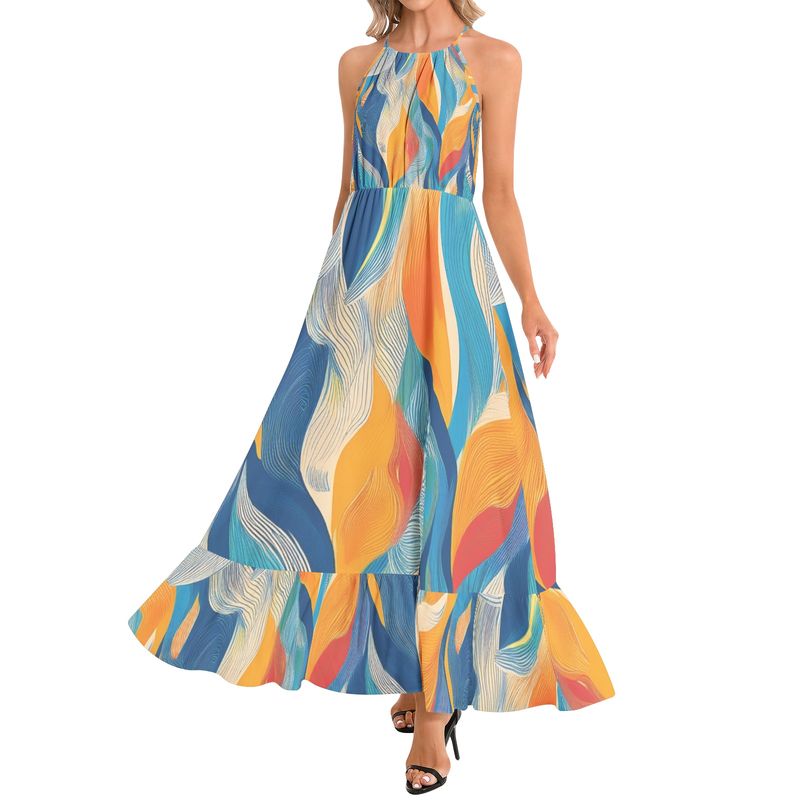 Ruffle Hem Halter Neck Maxi Dress