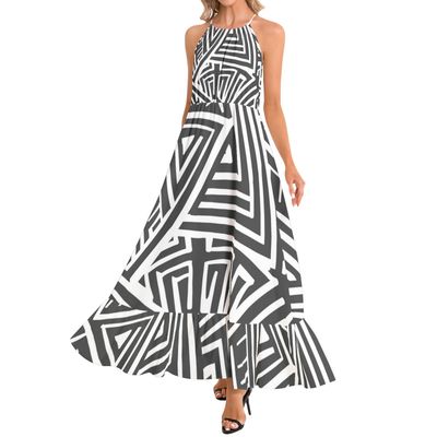 Ruffle Hem Halter Neck Maxi Dress