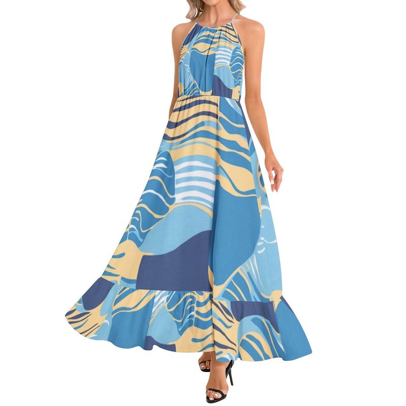 Ruffle Hem Halter Neck Maxi Dress