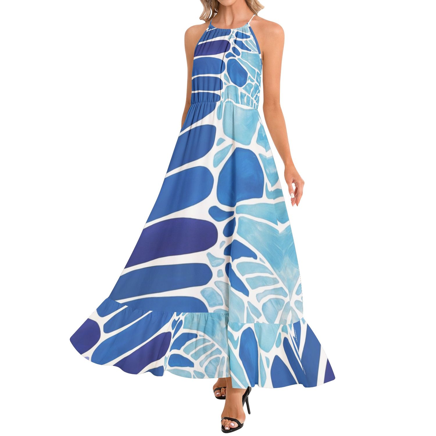 Ruffle Hem Halter Neck Maxi Dress