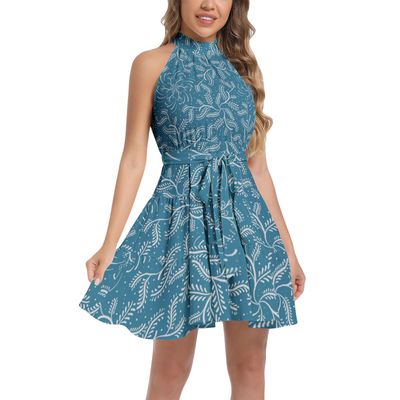 Ruffle Hem Belted Halter Dress