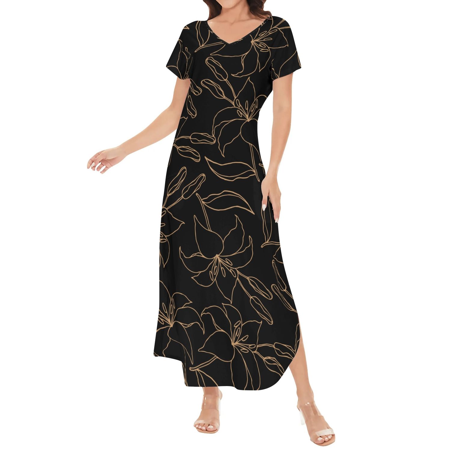 Women&#39;s Casual Short Sleeve Long Draped Dress, size: 2XS
