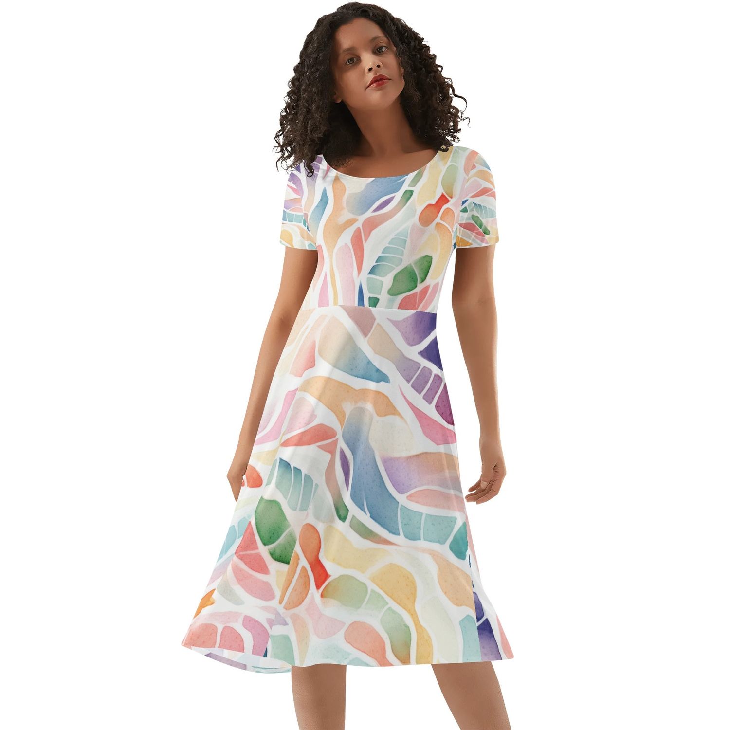 Women&#39;s Short Sleeve Ruffle Midi Dress, size: S