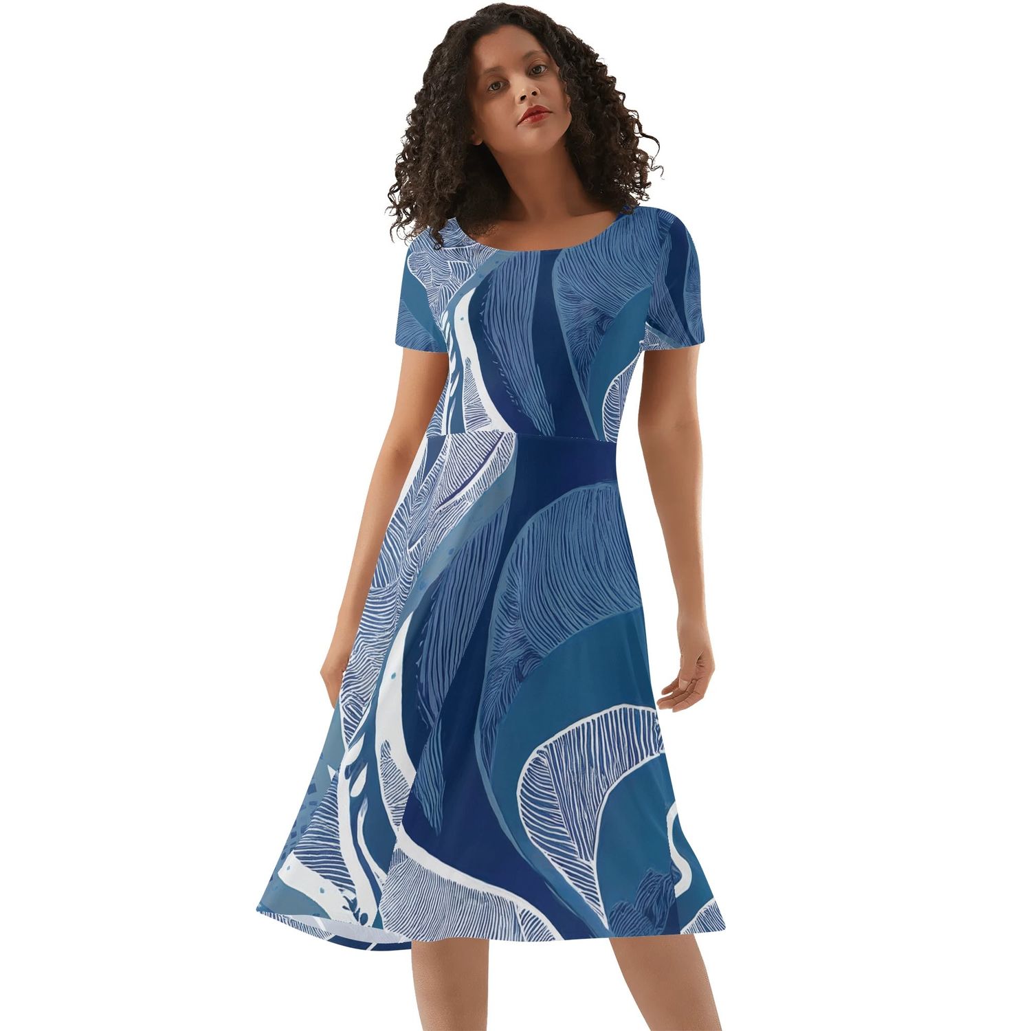 Women&#39;s Short Sleeve Ruffle Midi Dress, size: S