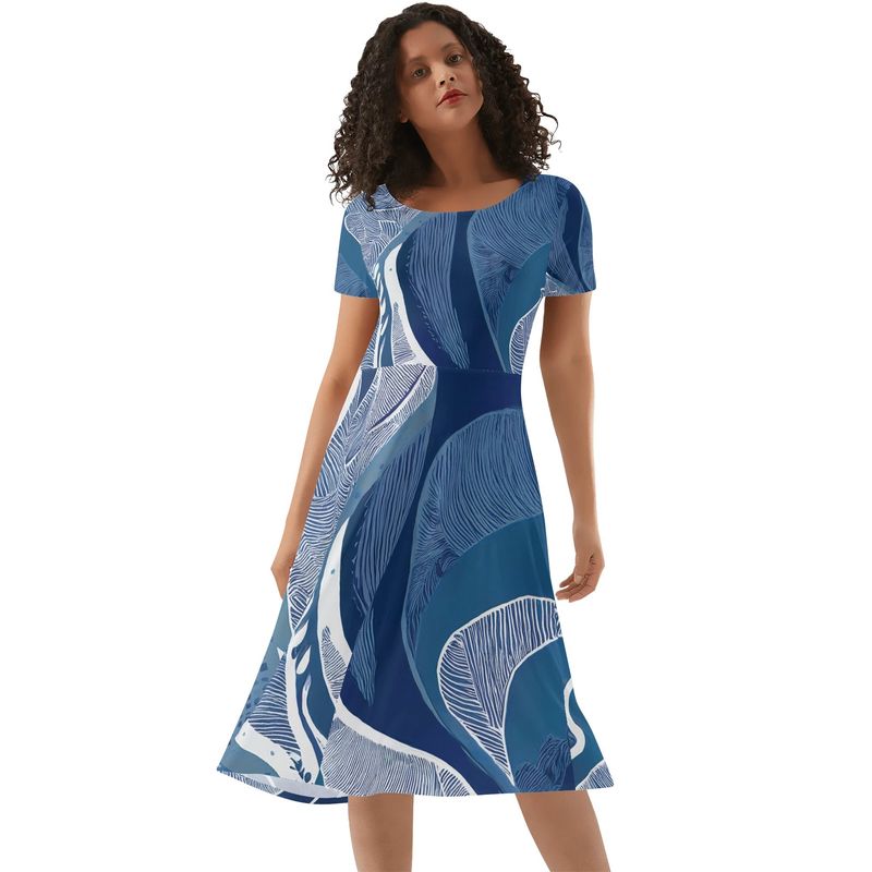 Women&#39;s Short Sleeve Ruffle Midi Dress
