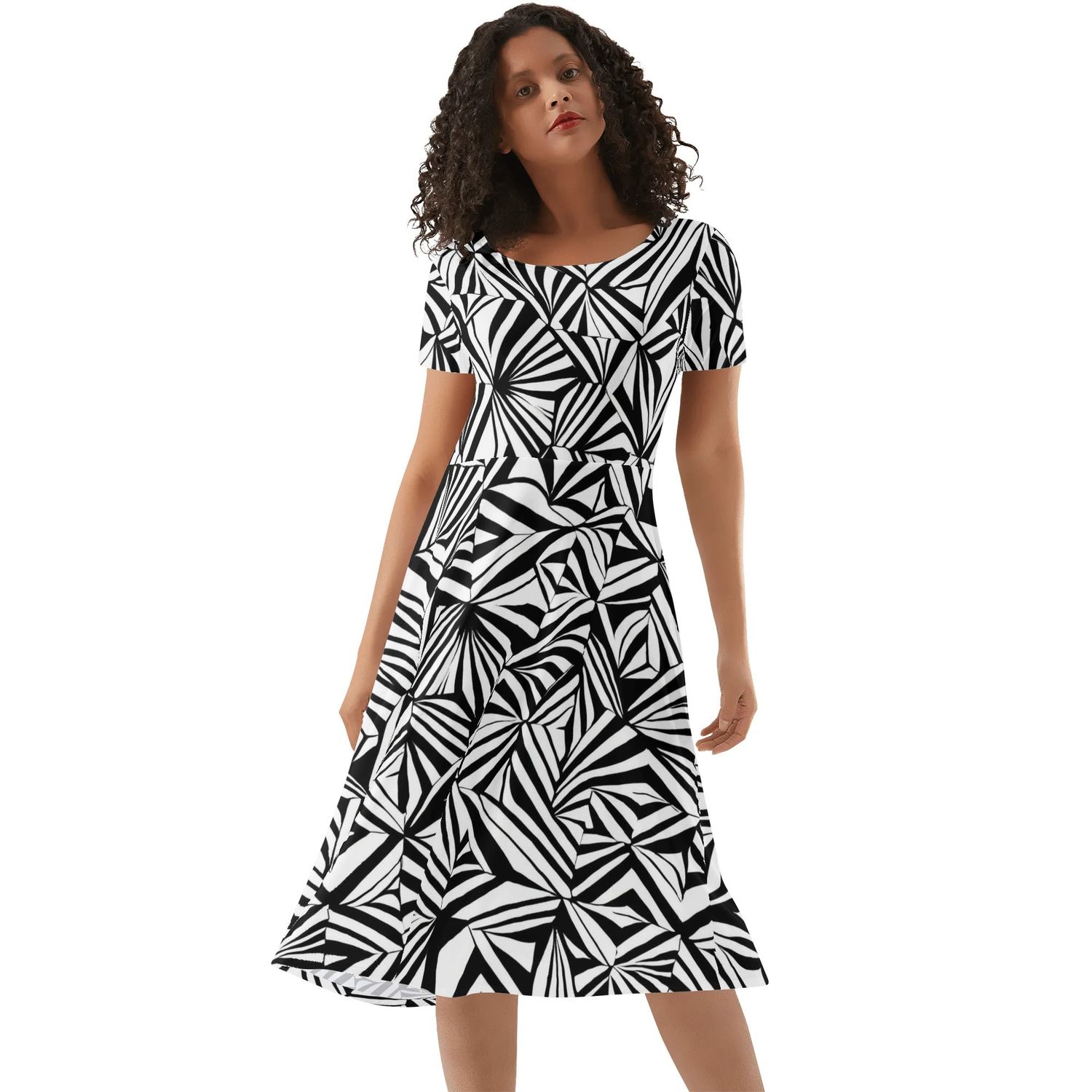 Women&#39;s Short Sleeve Ruffle Midi Dress, size: S