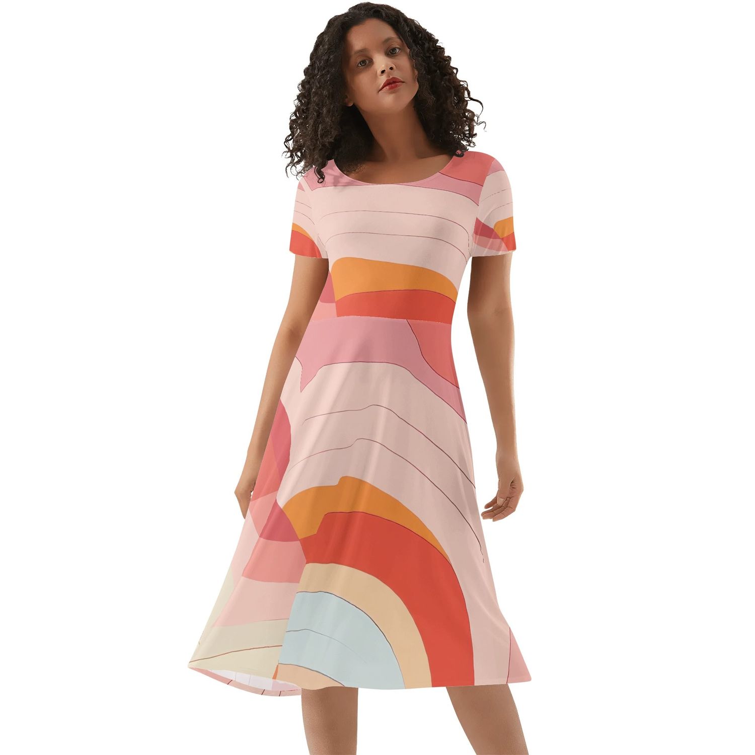 Women&#39;s Short Sleeve Ruffle Midi Dress, size: S
