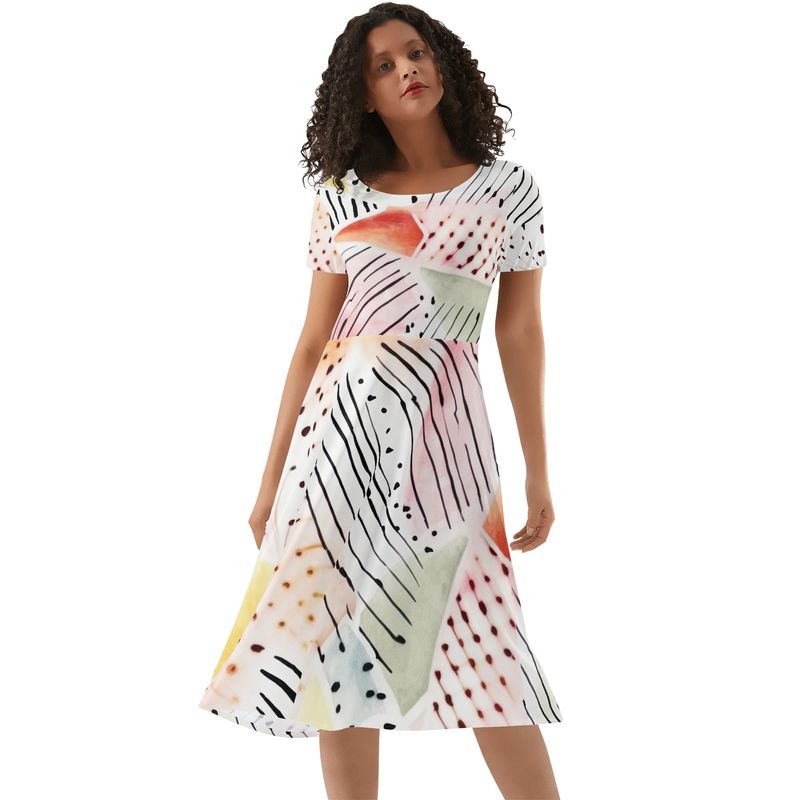 Women&#39;s Short Sleeve Ruffle Midi Dress
