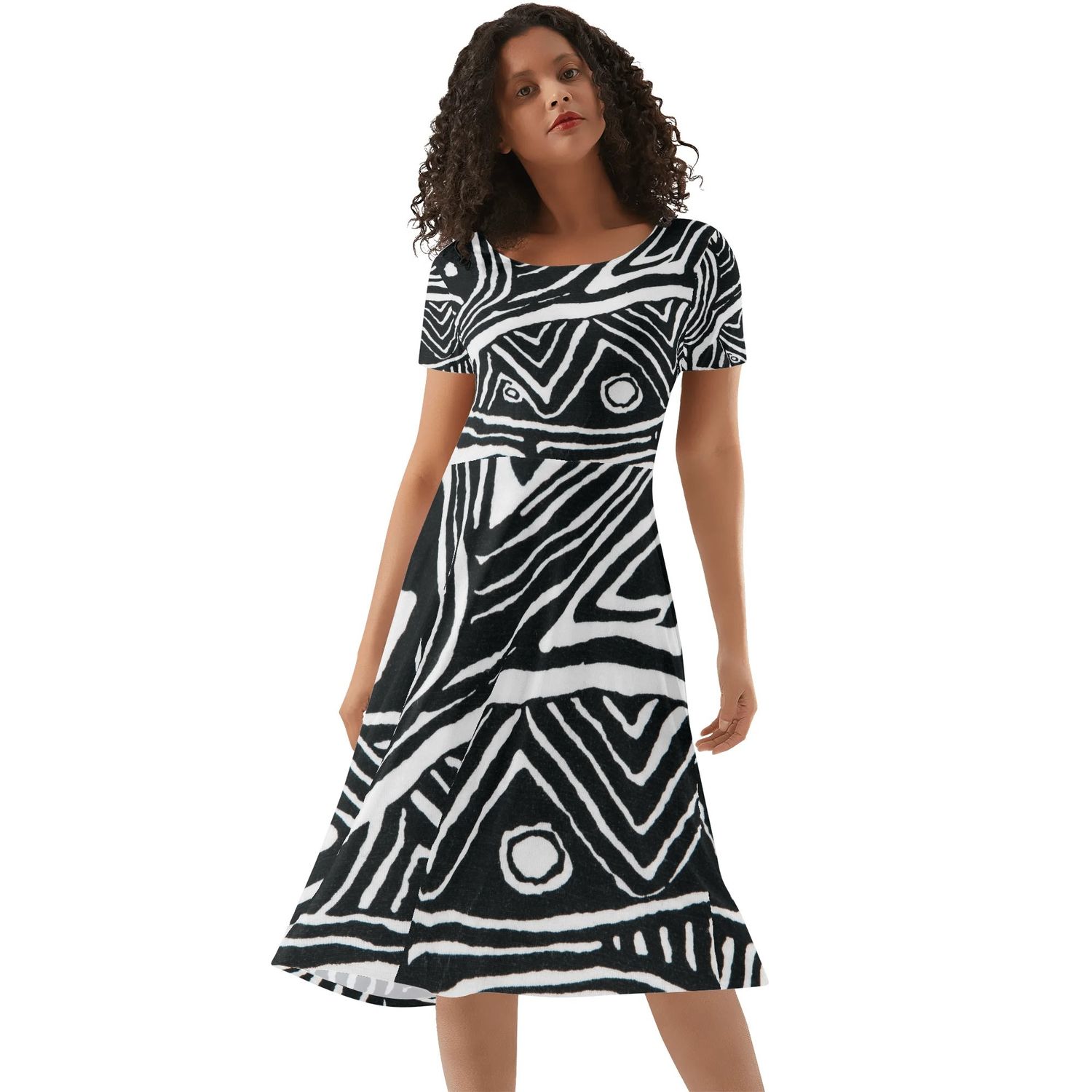 Women&#39;s Short Sleeve Ruffle Midi Dress, size: S