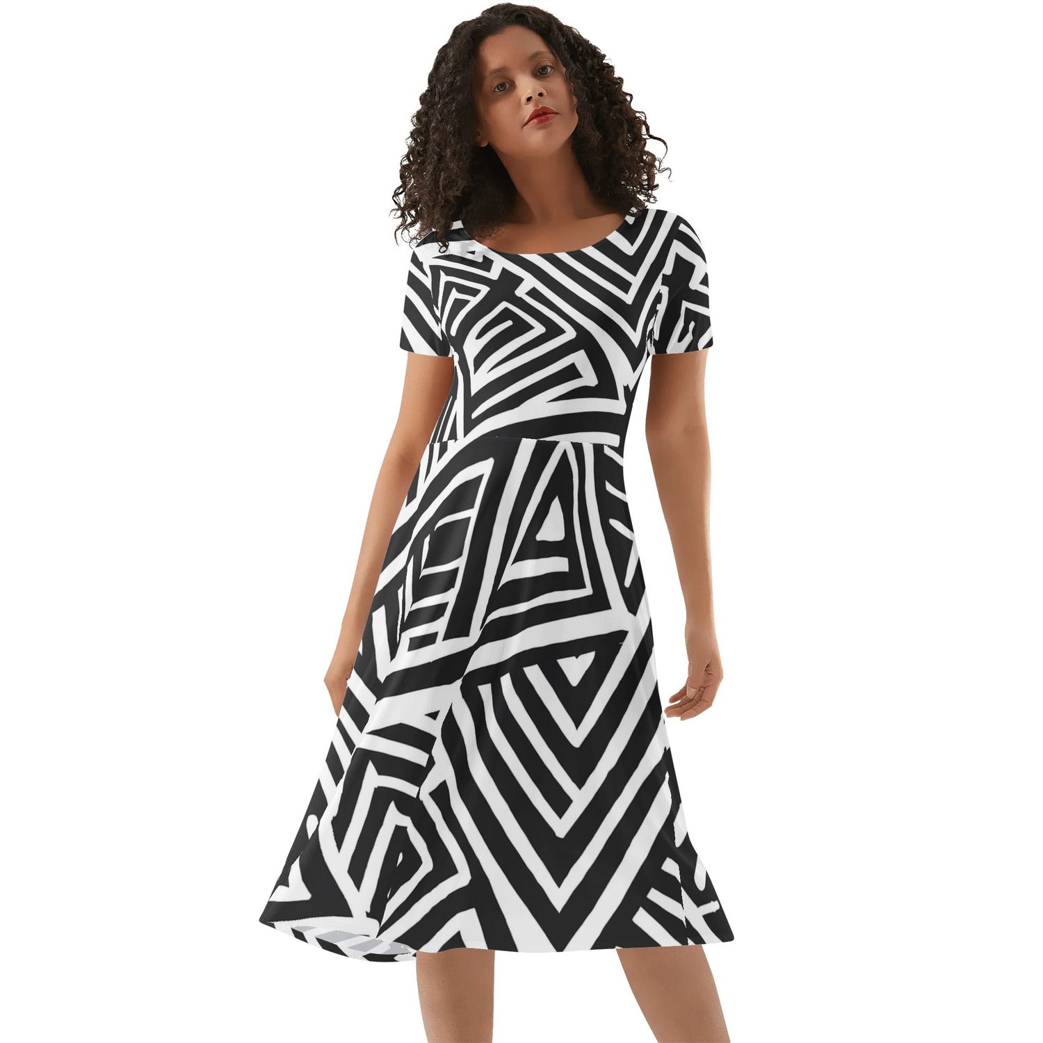 Women&#39;s Short Sleeve Ruffle Midi Dress, size: S