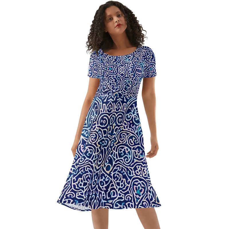 Women&#39;s Short Sleeve Ruffle Midi Dress
