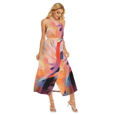 Women&#39;s Wrap Hem Belted Halter Dress