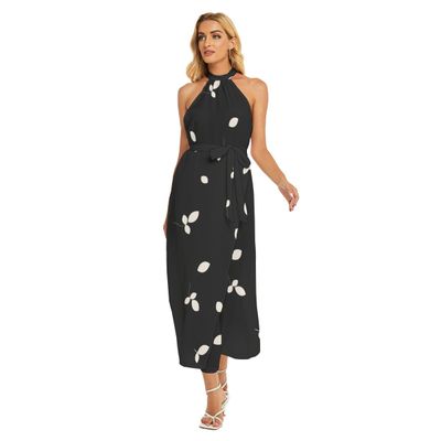 Women&#39;s Wrap Hem Belted Halter Dress