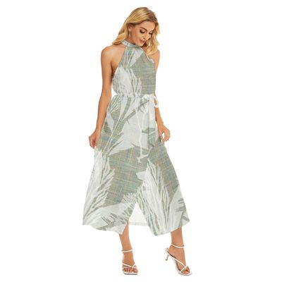 Women&#39;s Wrap Hem Belted Halter Dress