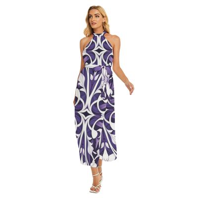 Women&#39;s Wrap Hem Belted Halter Dress