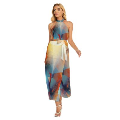 Women&#39;s Wrap Hem Belted Halter Dress