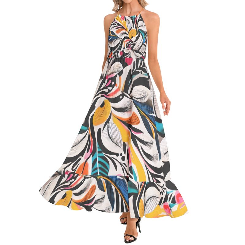 Ruffle Hem Halter Neck Maxi Dress