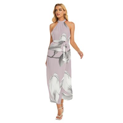 Women&#39;s Wrap Hem Belted Halter Dress