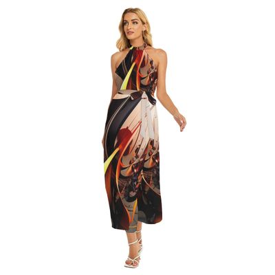 Women&#39;s Wrap Hem Belted Halter Dress