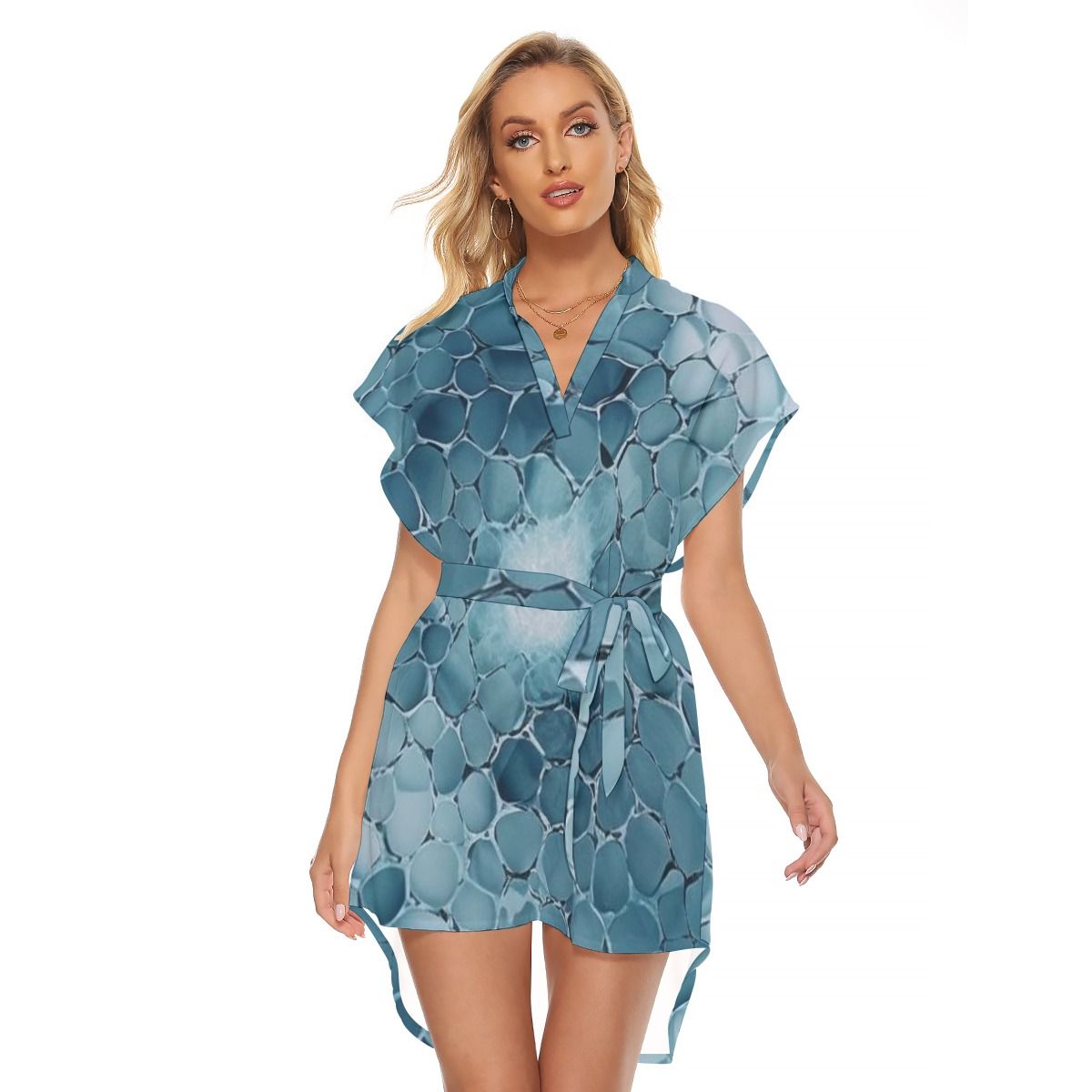 Stand-up Collar Asymmetrical Casual Dress with Belt