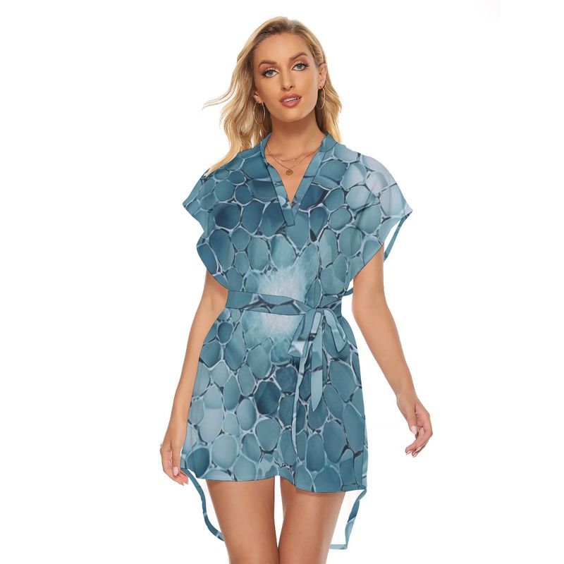 Stand-up Collar Asymmetrical Casual Dress with Belt