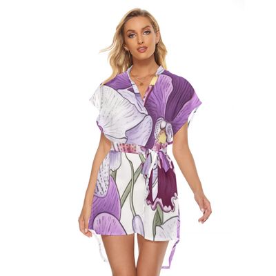 Stand-up Collar Asymmetrical Casual Dress with Belt