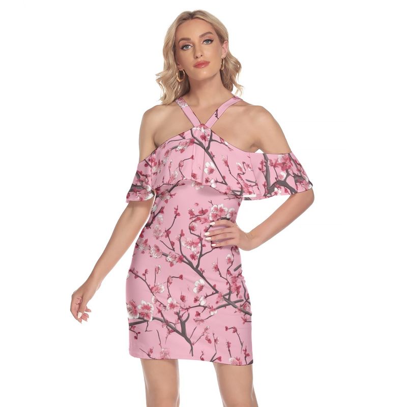 Cold Shoulder Cami Dress With Ruffle