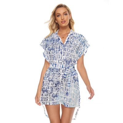 Stand-up Collar Asymmetrical Casual Dress with Belt