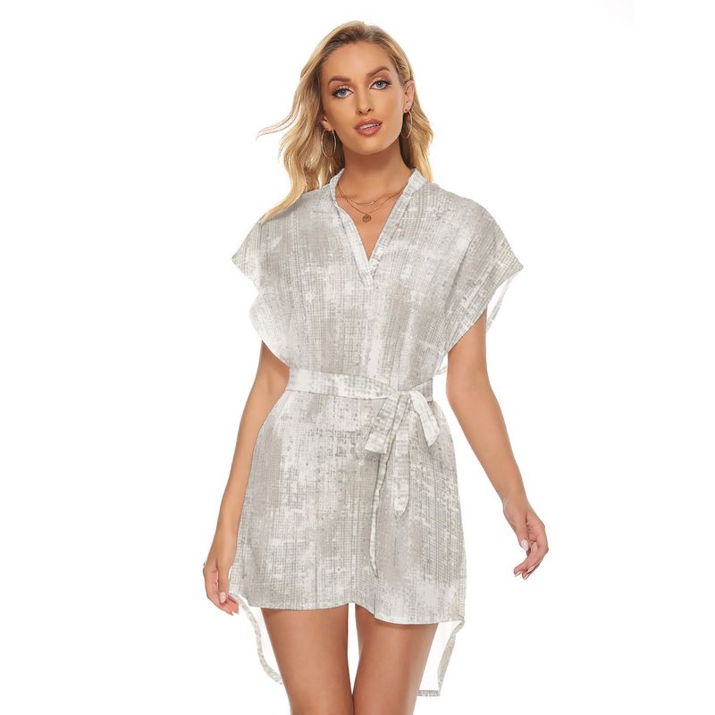 Stand-up Collar Asymmetrical Casual Dress with Belt